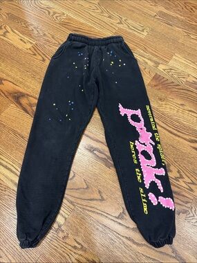 Black Graphic Jogger Pants with Pink & Yellow Detail